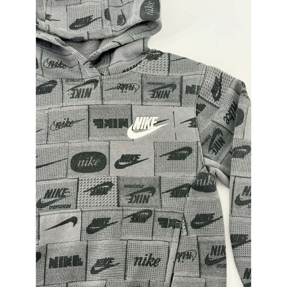 Nike Toddler Hoodie XS 3-4 Years Gray All Over Logo Pullover Sweatshirt